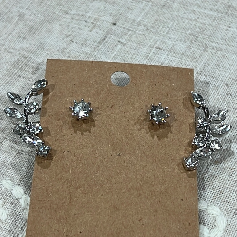 Silver tone leaf ear jacket earrings-NWT